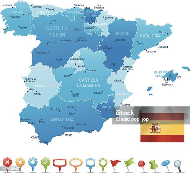 Lespagne Vue De Près Et Très Détaillées Carte Vecteurs libres de droits et plus d'images vectorielles de Catalogne - Catalogne, Provinces basques, Affaires