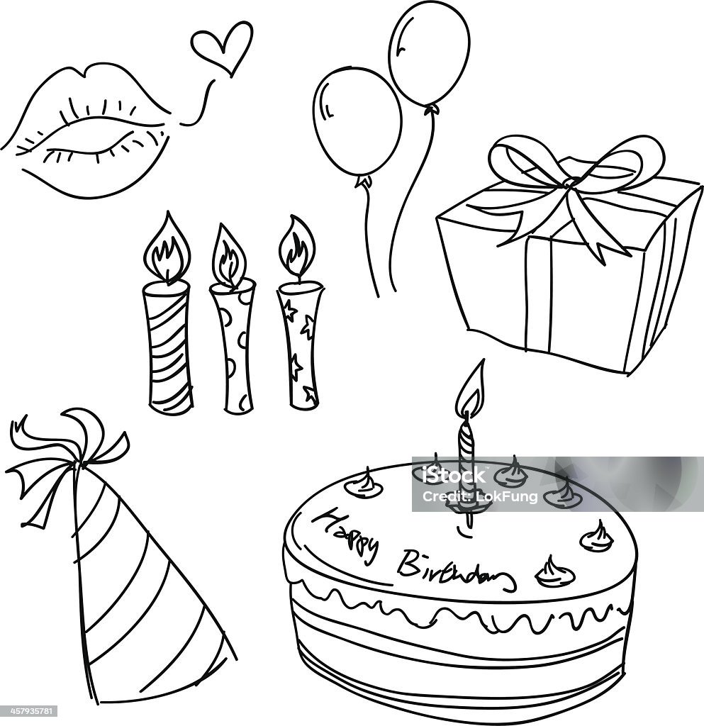 Birthday celebration sketch in black and white Birthday stock vector