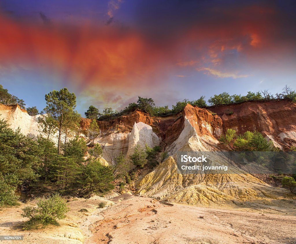 Colorado Provencal, Provence -France. Beautiful red rocks landsc Colorado Provencal, Provence -France. Beautiful red rocks landscape at sunset. Cliff Stock Photo