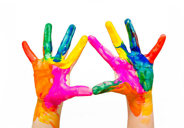 istock Painted child hands colorful fun isolated 457962691