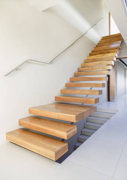 istock Floating staircase and corridor in modern house 457977963
