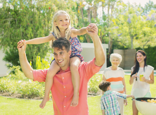 istock Father carrying daughter on shoulders 457982097