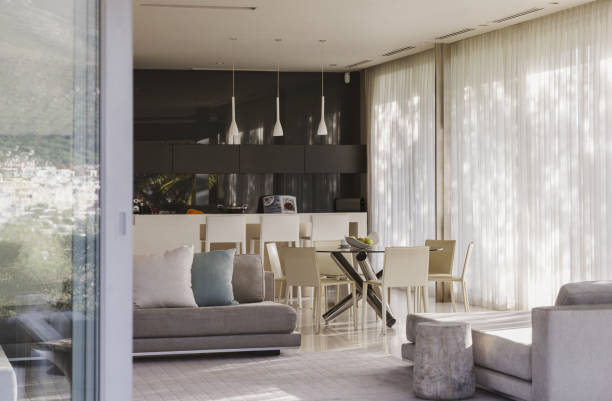 istock Sofa and dining table in modern living space 457982435