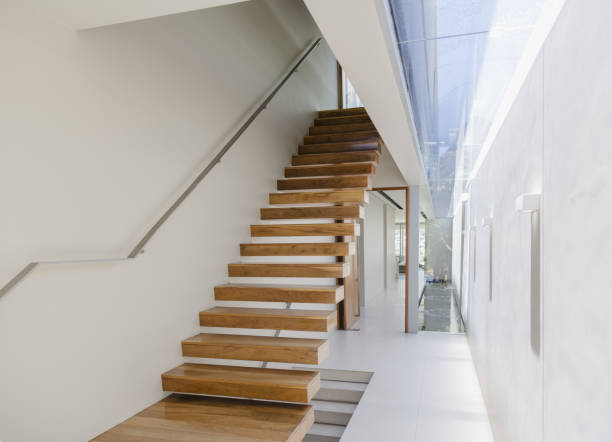 istock Floating staircase and corridor in modern house 457982543