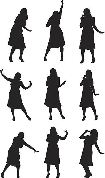 Vector illustration of Multiple images of a woman singing and dancing