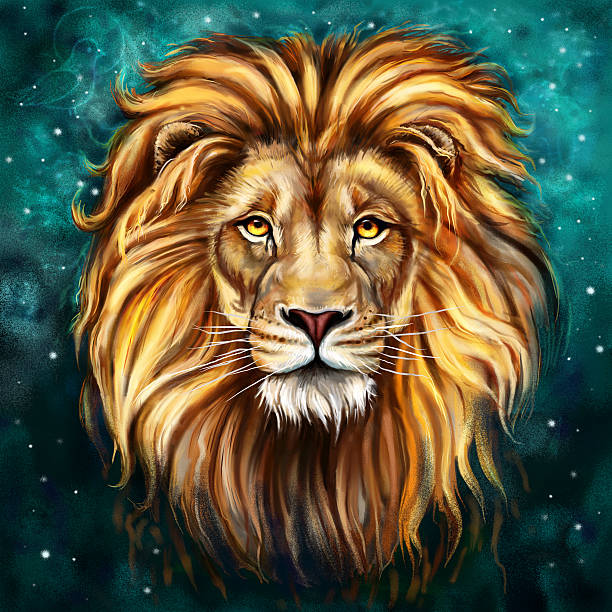 king lion Aslan king lion Aslan digital painting lion stock illustrations