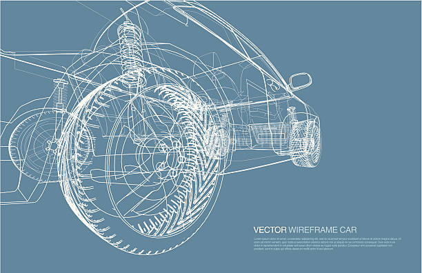 illustrations, cliparts, dessins animés et icônes de maillage filaire voiture concept plan d'architecte illustration - maillage filaire