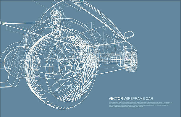 wire frame car concept blueprint illustration - araba motorlu taşıt lar stock illustrations