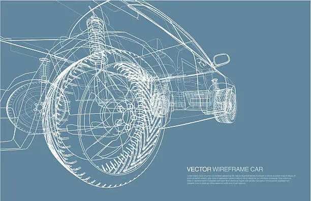 Vector illustration of Wire frame car concept blueprint illustration