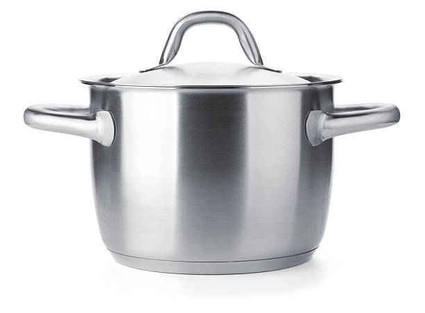 нержавеющей сталь горшок - pan saucepan kitchen utensil isolated стоковые фото и изображения