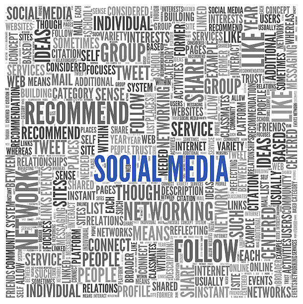 Social media concept in word tag cloud on white background stock photo