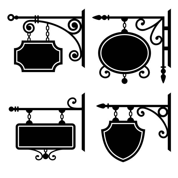 istock Set of retro graphic forged signboards 458044831