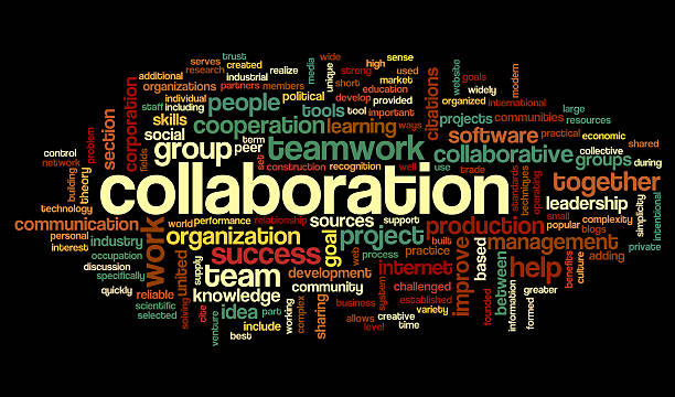 Collaboration concept in word tag cloud stock photo