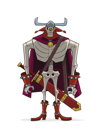 Danse Macabre. Viking skeleton in helm with horns.