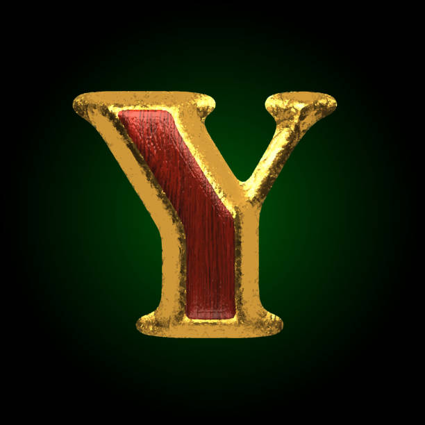 вектор золотой рисунок с красным деревом y - letter y alphabet wood typescript stock illustrations