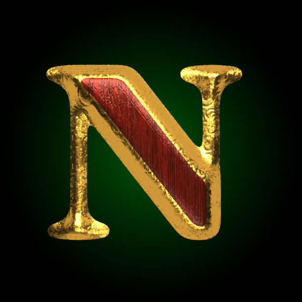 ilustrações, clipart, desenhos animados e ícones de figura de vetor de ouro com madeira vermelho n - text gold letter n number