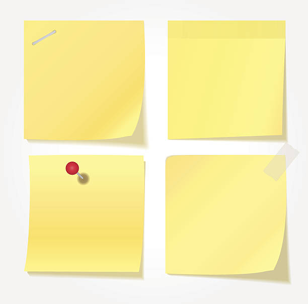 illustrations, cliparts, dessins animés et icônes de collection de divers documents de la note jaune. - material data sheets