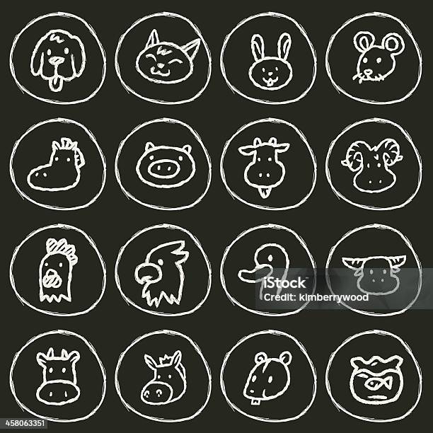 Hand Drawn Icons Of Various Pets Stock Illustration - Download Image Now - Domestic Cattle, Drawing - Art Product, Cow