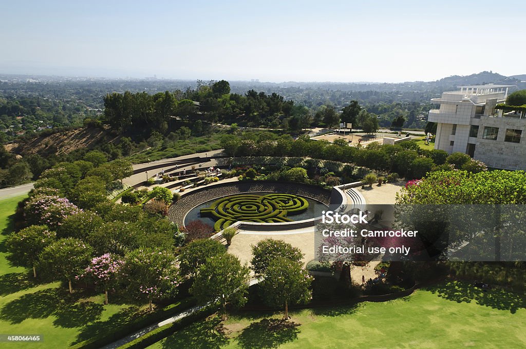 J. Paul Getty Museum Central Garden "Los Angeles, United States - September 4, 2009: J. Paul Getty Museum Central Garden created by artist Robert Irwin as  viewed from above in Los Angeles California." Aerial View Stock Photo
