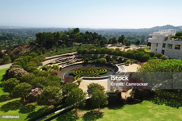 J Paul Getty Museum Central Garden Stock Photo - Download Image Now - Aerial View, Architectural Feature, California