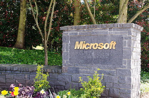 Microsoft sign stone stock photo