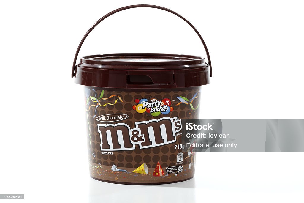 M&M's Party Bucket of confectionary candy "Penrith, Australia, February 23, 2011:  M&M\'s Party Bucket of chocolate confectionary 710g" Bucket Stock Photo