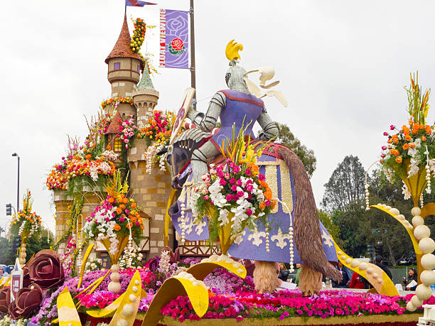 The Bayer Advanced 2011 Rose Parade Float "Pasadena, California, USA - January 1, 2011: The Bayer Advanced float themed \""Camelot\"" was displayed in the 122nd Tournament of Roses Parade." parade float stock pictures, royalty-free photos & images