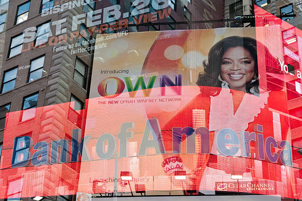Times Square billboards with Oprah Winfrey and Bank of America stock photo