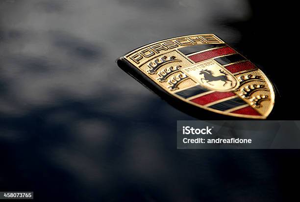 Porsche Logo On Black Macro Stock Photo - Download Image Now - Porsche, Car, Porsche 911