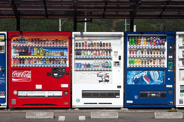 Japanese vending machines outside selling hot and cold drinks stock photo