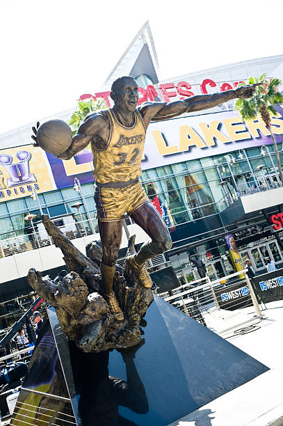 Magic Johnson statue in front of Staples Center stock photo