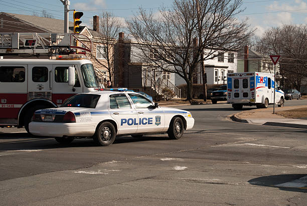 Emergency Vehicles on the Scene of Car Accident stock photo