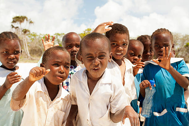 Lusaka, Zambia - March 10, 2012. Happy children in a village posing and smiling for the camera in Chaminuka area.