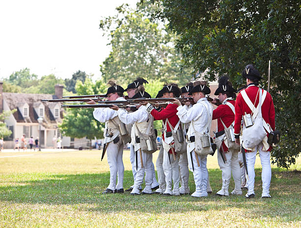 Chesapeake, Virginia, USA - December 8, 2024: A reenactment of the Battle of Great Bridge, of the American Revolution on December 9, 1775.