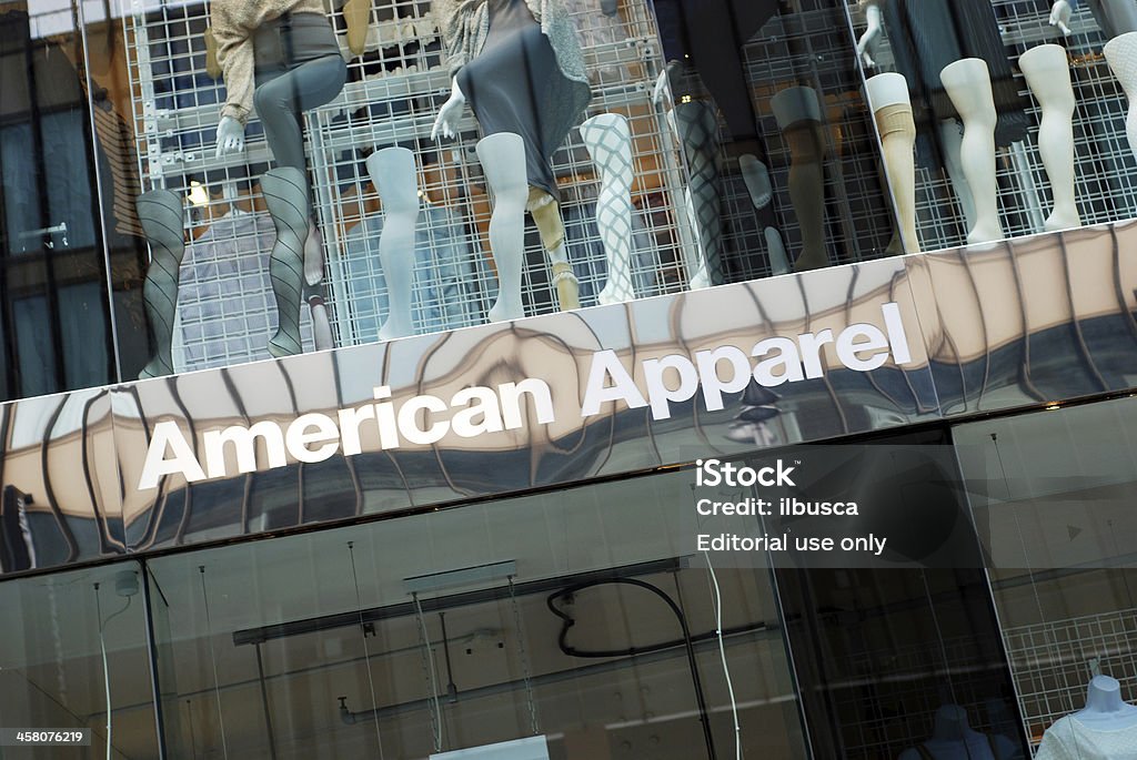 Sign of American Apparel shop in Liverpool Liverpool, England - February, 19 2011: The sign of American Apparel shop in Liverpool. American Apparel is the largest clothing manufacturer in the United States. American Apparel Stock Photo