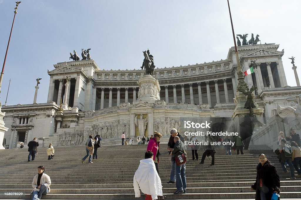 Victor Emmanuel II monument "Rome, Italy - March 15th, 2006 : tourists at Victor Emmanuel II monument. also called Altare della Patria\"", fatherland\'s altar, a mausoleum, a tomb of an unknown soldier in Rome, Italy" Famous Place Stock Photo