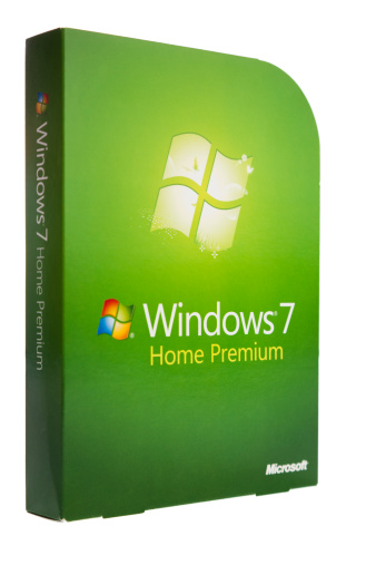 Glasgow, UK - July 6, 2011: The boxed DVD for the Home Premium version of the Microsoft Windows 7 computer operating system.