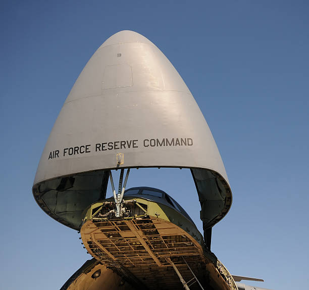 Cameroon, October 3rd 2020: Picture taken at the main deck at the very front of a cargo airplane with open nose hatch.