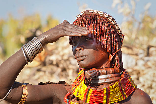 、ハマー女性のポートレート、オモ川下流域、エチオピア - dancing africa ethiopian culture ethiopia ストックフォトと画像