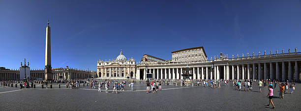 바티칸시티 파노라마 전망, 관광객, 로마, 이탈리아 - statue st peters basilica fountain state of the vatican city 뉴스 사진 이미지