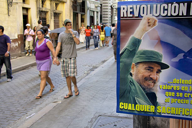 Havana, Cuba - June 18, 2004: Che Guevara painting over building in Old Havana . Taken 2004 in Old Havana, Cuba.