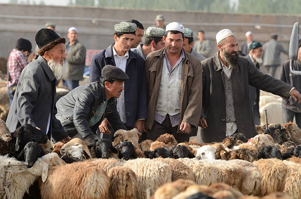 mercato degli animali di kashgar - uighur foto e immagini stock