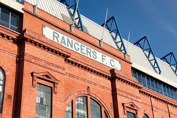 Ibrox Stadium, Glasgow Glasgow, UK - January 12, 2012: The Rangers F.C. sign over the Bill Struth Main Stand at Ibrox Stadium, Glasgow, the home ground of Rangers Football Club. The main stand was built in 1928 with an impressive red brick facade. ibrox stock pictures, royalty-free photos & images