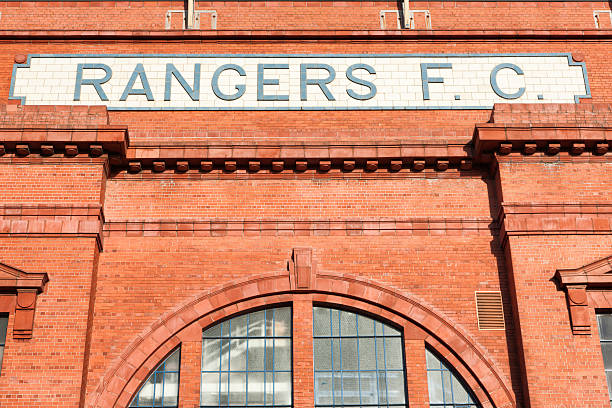 Ibrox Stadium, Glasgow Glasgow, UK - January 12, 2012: The Rangers F.C. sign over the Bill Struth Main Stand at Ibrox Stadium, Glasgow, the home ground of Rangers Football Club. The main stand was built in 1928 with an impressive red brick facade. ibrox stock pictures, royalty-free photos & images