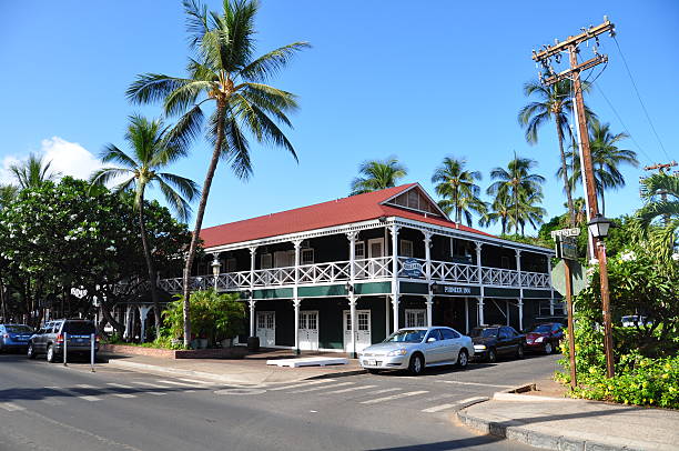 Lahaina, HI, Unites States: - July 14, 2012: View of Pioneer Inn in Lahaina, on the island of Maui. The Pioneer Inn was built in 1901 by George Freeland and for a long time, the Pioneer Inn was the only hotel in Lahaina..