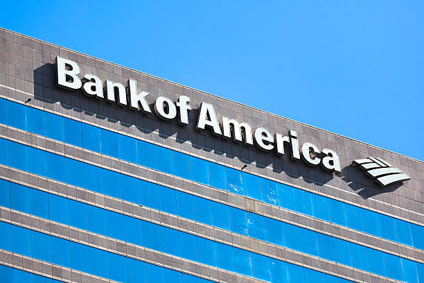Bank of America Sign "Miami, Florida, USA - March 19, 2011: close up of a Bank of America sign located in Downtown Miami. Bank of America is the largest bank in the United States." bank-of-america stock pictures, royalty-free photos & images