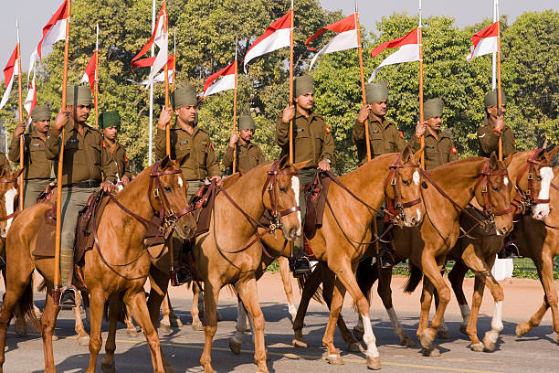 Lancers on Parade "New Delhi, India - January 20, 2008: Lancers of the Indian Army parading down the Raj Path in preparation for the annual Republic Day Parade. The parade is held on 26 January each year to celebrate the formation of India as an independent Republic." Indian Army Infantry Day stock pictures, royalty-free photos & images