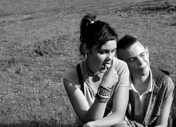 young punk and his girlfriend stock photo