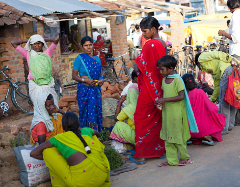 Nagpur, India - March 7, 2011: Traditional rural people are trading and shopping on a street market in Nagpur,India.