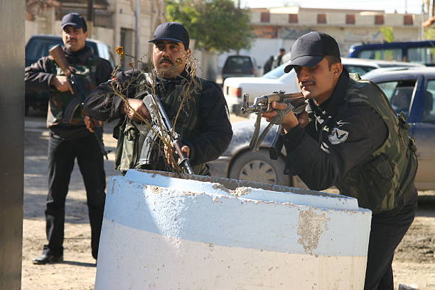 Iraqi Policemen in Kirkuk stock photo